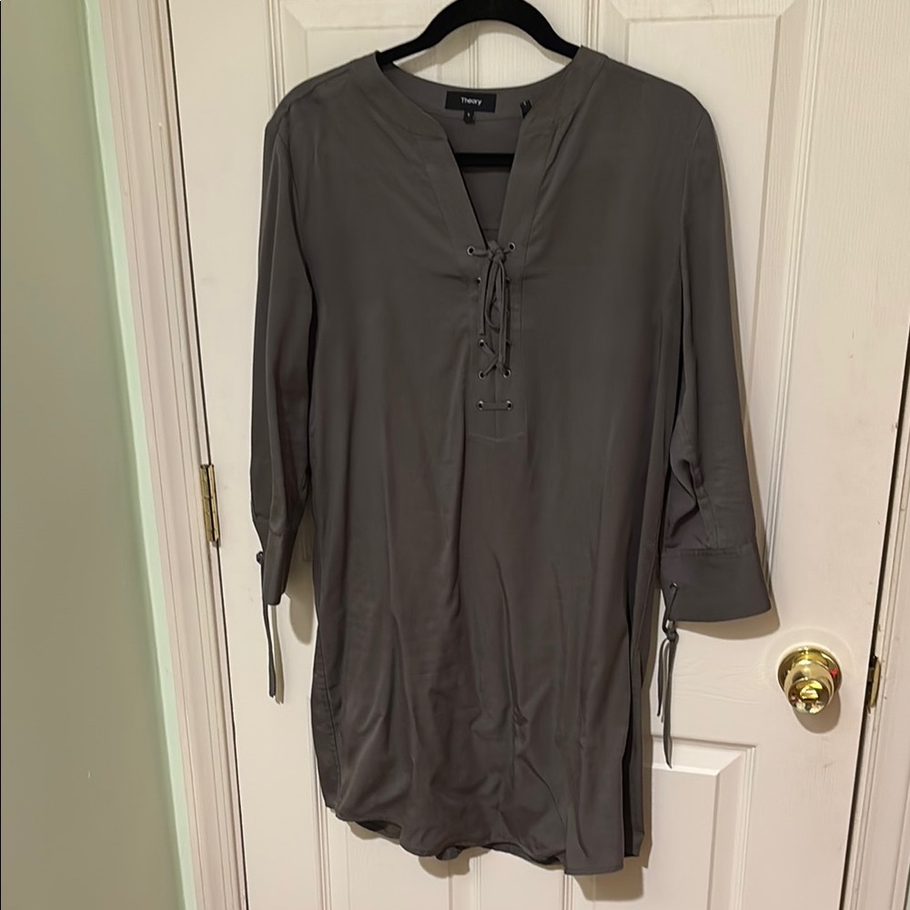 Theory | Army Green Lace-Up Tunic Shift Dress - Size 6